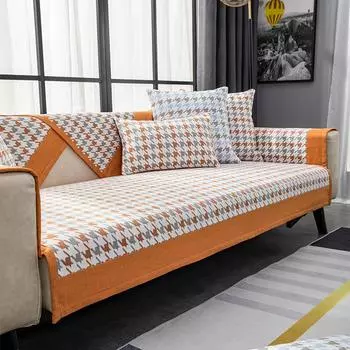 Современный светлый роскошный диван-подушка с рисунком «гусиная лапка» Four Seasons Universal Non-Slip American Living Room Leather Sofa Seat Cover Cover Towel 70*70