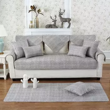 Modern Living Room Combination Genuine Leather Cotton Non-Slip Fabric