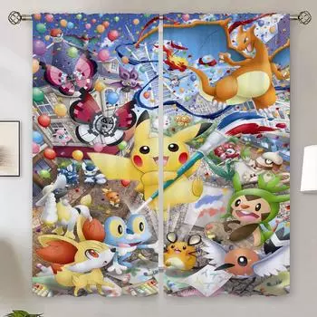 Modern Living Room Curtains 2024 P-Poke-mon Beaded Curtain for Quarto Blackout Curtain 100% Blinds Tentacles Tulle in Kitchen W50xH70cmx2pcs-CL