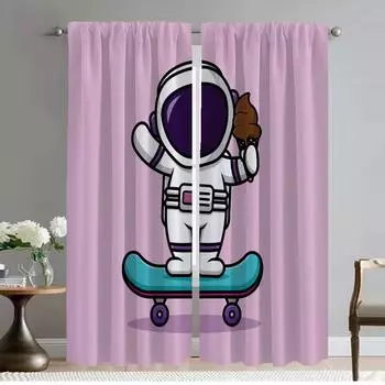 Modern Living Room Curtains 2 Pieces Astronaut Cartoon Home Interior Curtains for Camera Shades Partition Tulle for Bedroom W50xH70cmx2pcs-CL