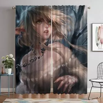 Modern Living Room Curtains 2 Pieces Female Elf Blackout Curtain for Room 2 Panel Shades Halloween Decoration Partition Kitchen W50xH70cmx2pcs-CL