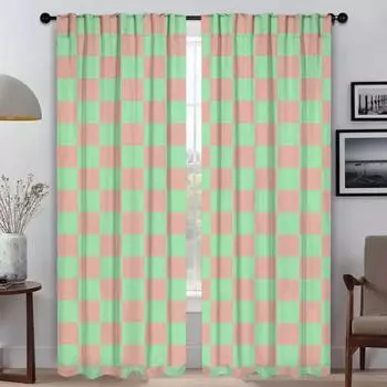 Modern Living Room Curtains 2 Pieces Grid Window Curtain Curtains for Bedroom Partition Halloween Decoration Kitchen Blackout W50xH70cmx2pcs-CL