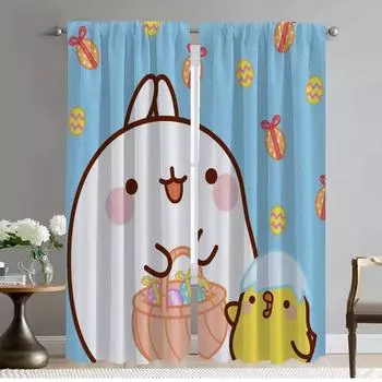 Modern Living Room Curtains 2 Pieces Molang Curtains for Bedroom Window Curtain Halloween Decoration Shades Partition Kitchen W50xH70cmx2pcs-CL