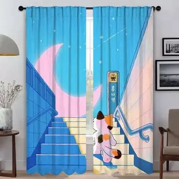 Modern Living Room Curtains 2 Pieces Rabbit and Grass Tulle for Bedroom Shades Window Curtain Halloween Decoration Partition W50xH70cmx2pcs-CL