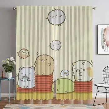 Modern Living Room Curtains 2 Pieces Sumikko Gurashi Partition Window Curtain for Room 2 Panel Halloween Decoration Shades Child W50xH70cmx2pcs-CL