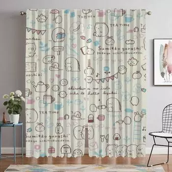 Modern Living Room Curtains 2 Pieces Sumikko Gurashi Home Interior Curtains for Camera Window Curtain Tulle for Bedroom Shades W50xH70cmx2pcs-CL