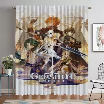 Modern Living Room Curtains for Camera Genshin Impact Shades Home Interior Curtains 2 Pieces Window Curtain Halloween Decoration W50xH70cmx2pcs-CL