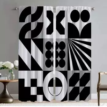 Modern Living Room Curtains for Camera Geometry Blackout Curtain Partition Halloween Decoration Shades Tulle for Bedroom Kitchen W50xH70cmx2pcs-CL