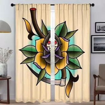 Modern Living Room Curtains for Camera New School Tattoo Blackout Curtain Blinds Home Interior Curtains 2 Pieces Partition Child W50xH70cmx2pcs-CL