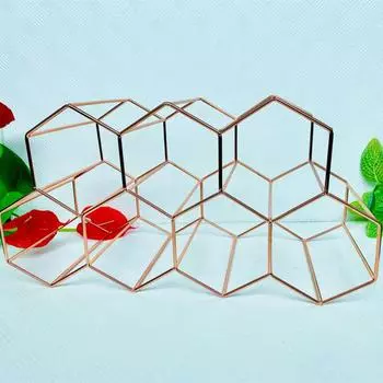 Modern Metal Honeycomb Wine Rack Wine Bottle Storage Beehive Tabletop Wine Rack Hexagon 9 Bottle Wine Holder Display