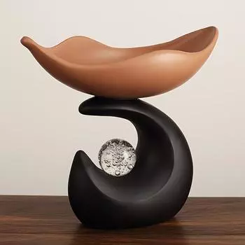 Modern Resin Organizer Tray with Crystal Ball Decoration,Wavy Design Desktop Organizer for Keys, Watches, Glasses, Storage Bowl for Entryway, Office