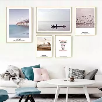 Modern Seaside Seagull Quotes Landscape Wall Art Print Canvas Painting For Living Room Wall Decor Decoration 21x30cm No Framed