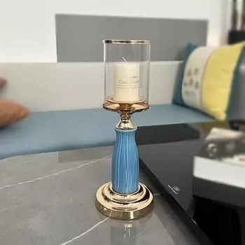 Modern simple blue ceramic candle holder new living room coffee table restaurant candle holder high-end wedding candlelight dinner Single candlestick