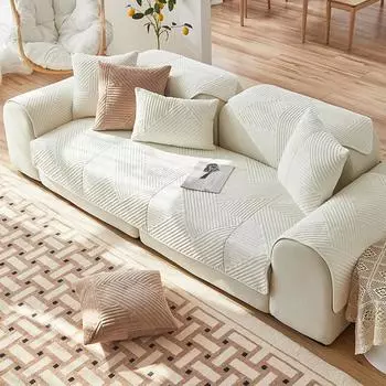 Modern Simple Sofa Cushion Four Seasons Universal Leather Non-Slip Cover Cover All-Inclusive Modern Cushion Cover Cloth Short Plush Thickened 70*70cm