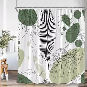 Modern Simple Tropical Leaves Shower Curtain Monstera Palm Leaf Greening Bathroom Decorative Polyster Shower Curtain with Hook W120xH180cm