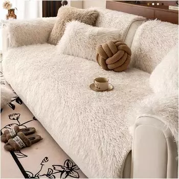 Modern Simple Winter Lamb Wool Sofa Towel Thicken Plush Soft Sofa Covers for Living Room Anti-slip Couch Cover Home Decor A 70x70
