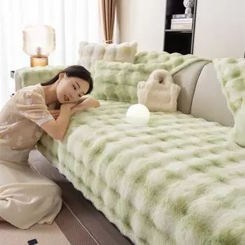 Современный диван-полотенце, утолщенный кролик, плюшевый диванный чехол, универсальный нескользящий супер мягкий диван-полотенце, подушка для дивана для гостиной 70x70 серый