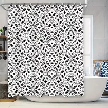 Modern Style Black and White Shower Curtain Bath Decor DIY Home Decoration Waterproof Fabric Shower Curtain Backdrop for Bathroo 90x180cm