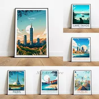 Modern Travel Print Canvas Painting Beautiful Landscape All Kinds Of Cities Poster Wall Art For Living Room Home Decor Frameless 21x30cm No Framed