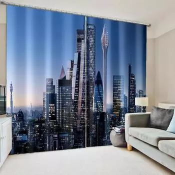 Modern Urban City Landscape Curtains, Outside the Window, Children Room Decor, Living Room, Bedroom, Hotel, 2 Piece Set 100W160H(CM)40x63in&Hook