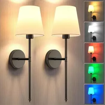 Modern Wall Lamp LED Charge RGB Bulb Removable Wireless Wall Light For Bedroom Corridor Hallway Indoor Luminaire Bedside Light Black&1pcs