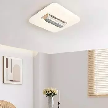 Modern White Square Round Bladeless Ceiling Fan Light Invisible Ceiling Lamp LED 3 Color 6 Speeds Silent Electric Fan Ventilator 110V