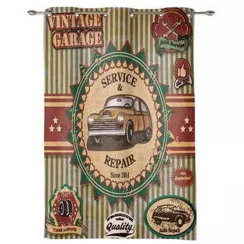 Modern Window Curtains for Living Room Billboard Car Retro Stripes Curtains for Child Bedroom Kitchen Decor Blinds Drapes 135W x 60H(cm) x1