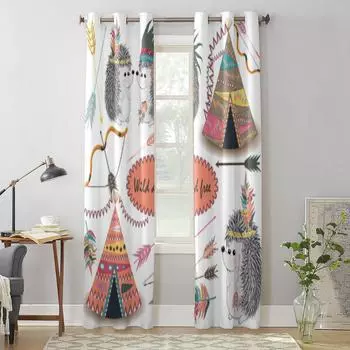 Modern Window Curtains Tribal Arrows Indian Hedgehog and Feather Luxury Fashion Curtains for Living Room Bedroom Kitchen Drapes 135W x 60H(cm) x1