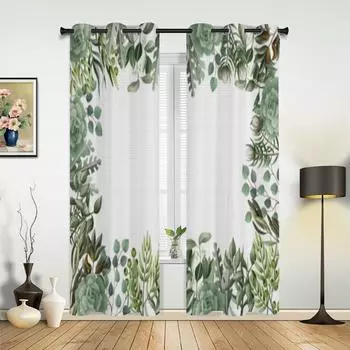 Современные шторы на окна в акварельном стиле с листьями и суккулентами, роскошные модные шторы для гостиной, спальни, кухни, шторы 135W x 60H(cm) x1