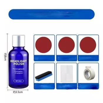 Модернизация системы восстановления линз фар. Техническое обслуживание автомобильных фар. Чистое средство для восстановления протектора. Спрей-полировка. Ремонтная жидкость. синий