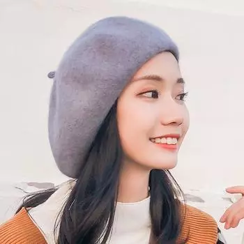 Модернизированная шерстяная шапка-берет, новый универсальный однотонный шерстяной берет, женская осенне-зимняя теплая шапка художника M56-58cm темно-синий