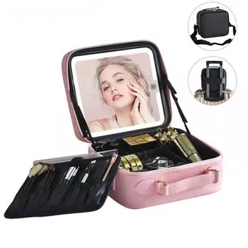Модернизированная умная светодиодная зеркальная косметичка для женщин, подарок с плечевым ремнем, дорожные инструменты для вышивания из искусственной кожи, косметичка CHINA