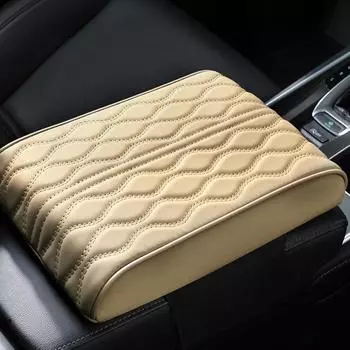 Модернизированная универсальная подушка для подлокотника автомобиля из хлопка с эффектом памяти, кожаная подушка для подлокотника автомобиля, накладка на центральную консоль, универсальная подушка для сиденья автомобиля One Size бежевый