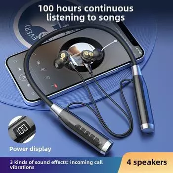 Модернизированные Bluetooth-наушники с четырьмя динамиками, с креплением на шее, беспроводные спортивные, с длительным сроком службы батареи чёрный