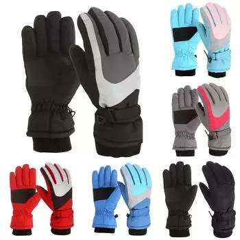 Модернизированные детские лыжные перчатки для улицы, велосипедные перчатки, зимние теплые перчатки для альпинизма, водонепроницаемые L чёрный
