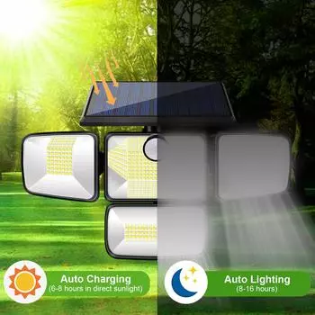 Модернизированные солнечные светильники, датчик движения для улицы, 253 светодиодных прожектора, охранная лампа на солнечных батареях, водонепроницаемый IP65, 3 режима освещения