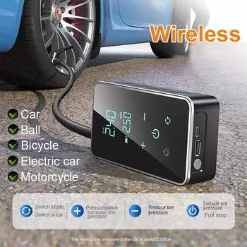 Модернизированный беспроводной воздушный насос 150psi Smart Touch Портативный электрический накачиватель шин для автомобиля, велосипеда, мотоцикла, мини-универсальный воздушный компрессор большой мощности Wireless Style чёрный