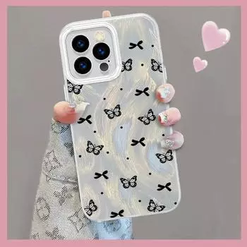 Модернизированный блестящий серебристый чехол с черным бантом и принтом бабочек, защитный противоударный чехол на всю заднюю панель для iPhone Samsung iPhone 7 / iPhone 8 разноцветный
