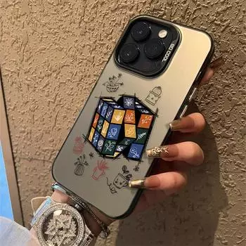 Модернизированный чехол IMD Fashion Case с принтом кубика Рубика, противоударный защитный мягкий чехол TPU с полной задней крышкой для iPhone Samsung iPhone 15 Pro Max