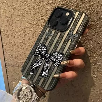 Модернизированный чехол IMD с кружевным бантом и цветочным принтом, ударопрочный защитный мягкий чехол TPU с полной задней крышкой для iPhone Samsung iPhone 15 Pro Max