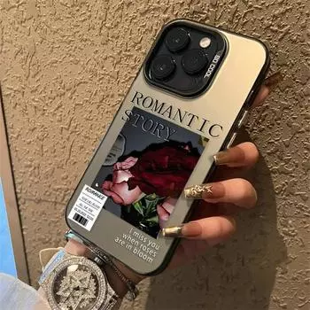 Модернизированный чехол IMD с романтическим цветочным принтом в виде розы, ударопрочный защитный мягкий чехол из ТПУ, полная задняя крышка для iPhone Samsung iPhone 15 Pro Max