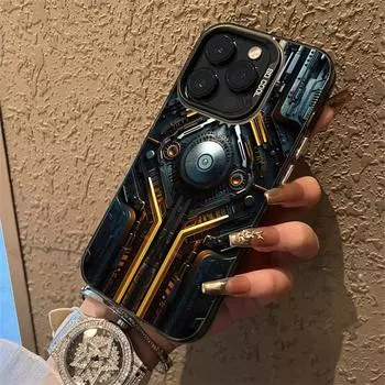 Модернизированный чехол IMD в механическом стиле с принтом, противоударный защитный мягкий чехол TPU с полной задней крышкой для iPhone Samsung iPhone 15 Pro Max