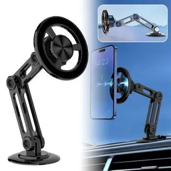 Модернизированный держатель для телефона на окно автомобиля, универсальный 360° Pro, магнитный кронштейн для телефона в машину, крепление на лобовое стекло, выдвижная складная подставка для телефона чёрный