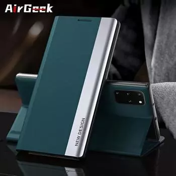 Модернизированный прочный магнитный чехол для телефона из искусственной кожи с боковым окном четвертого поколения для Samsung Xiaomi Стенд Держатель Откидные крышки Redmi Note 10S чёрный