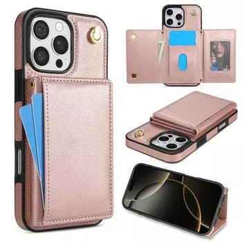 Модернизированный трехслойный складной чехол-кошелек для iPhone 16 15 14 13 Samsung S25 S24 S23 A55 A15 A16 с откидной крышкой с держателем для карт и фоторамкой Samsung A55 чёрный