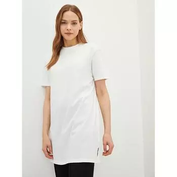 MODEST Круглый вырез Прямая с короткими рукавами Oversize Женская хлопковая туника цвета экрю