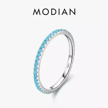 Modia, стерлинговое серебро 925 пробы, классическое изысканное кольцо с бирюзовым шармом, штабелируемое кольцо на палец для женщин, модные изящные ювелирные изделия 5 серебряный