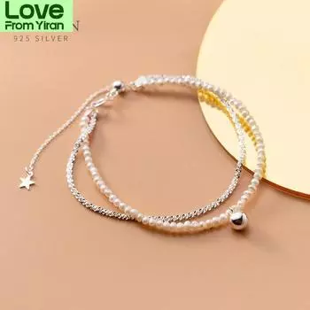 Modian 100% стерлингового серебра 925 пробы двухслойные натуральные жемчужины регулируемые ослепительные браслеты-цепочки для женщин ювелирные изделия новые