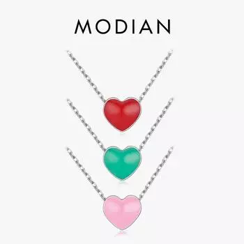Modian 3 цвета эмалированное ожерелье в форме сердца из стерлингового серебра 925 пробы с красной эмалью кулон для женщин изысканные женские ювелирные изделия в подарок красный