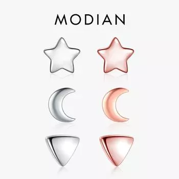 Modian 6 Стиль Стерлингового Серебра 925 Звезды Луна Изысканные Модные Простые Серьги-гвоздики для Женщин Треугольные Ювелирные Изделия серебряный